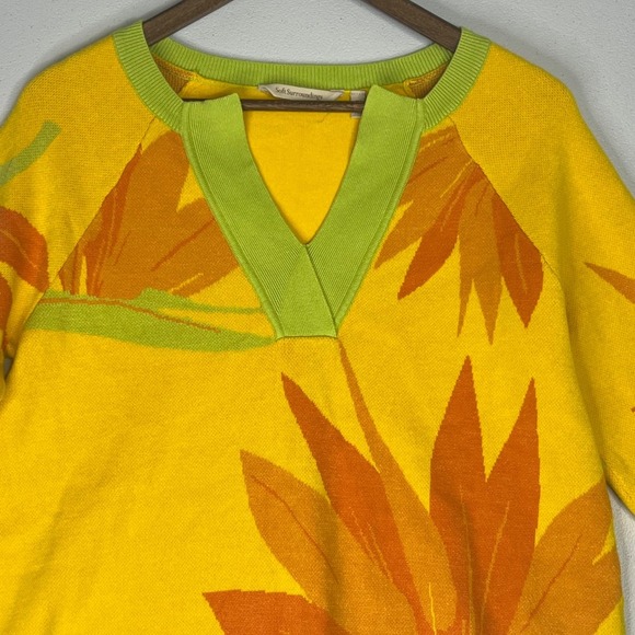 Soft Surroundings Floral Soft Knit Top Bird of Paradise V-Neck Sweater Yellow PM - Picture 11 of 14